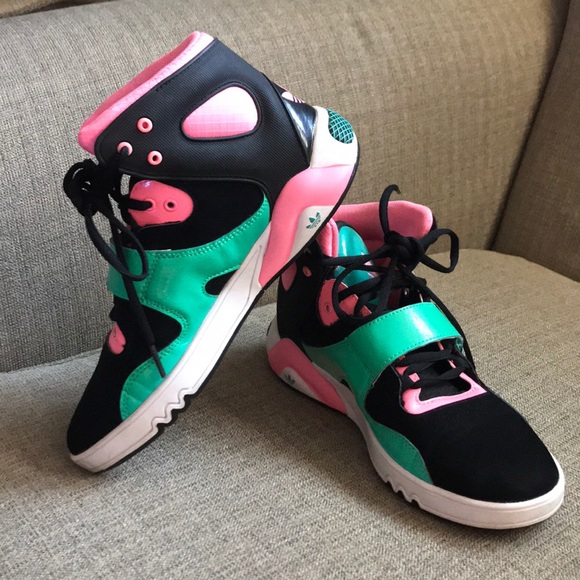 adidas Shoes - Retro Style Adidas Black, Pink & Teal High Tops 8